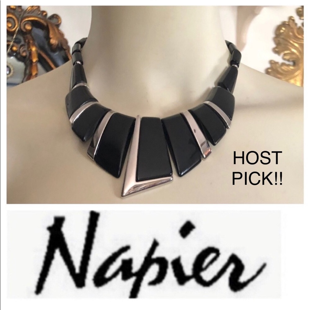 Vintage NAPIER Art Deco Black & Silver Necklace